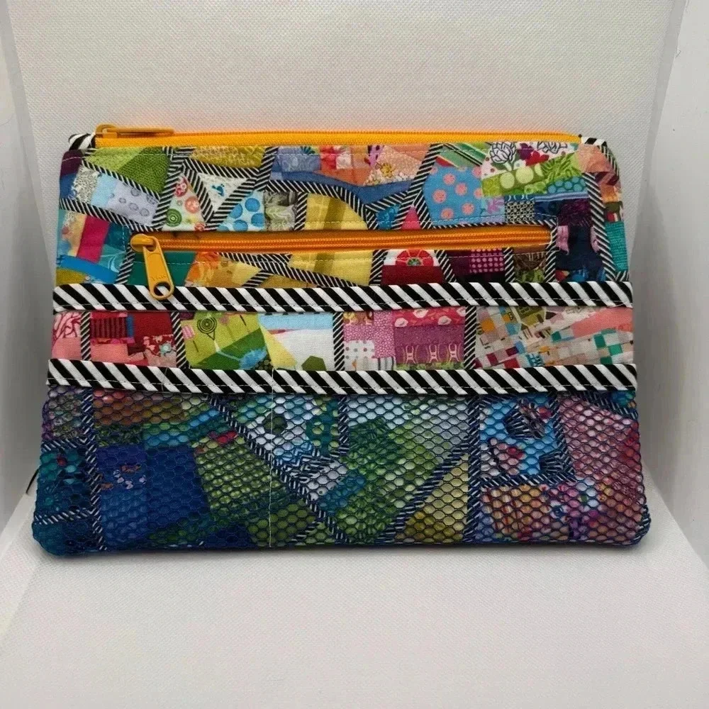 Colorful Patchwork Abstract Geometric Boho Multi Pocket‎ Cosmetic School Bag
